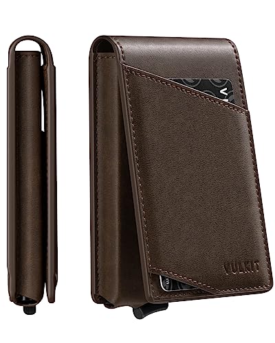 Image of VULKIT Minimalist Wallet for Men Pop Up Credit Card Holder Slim Bifold Wallets RFID Blocking Magnetic Closure with Gift Box, Espresso, slim, Minimalist