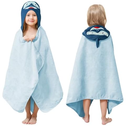 Style Quarters Baby Shark Towels for Toddlers, Blue Shark Kids Bath Towels, Baby Shark Kids Beach Towels, 100% Cotton Terry Toddler Hooded Bath Towel, Kids Hooded Bath Towel with 50"x24"(Blue Shark) Cover