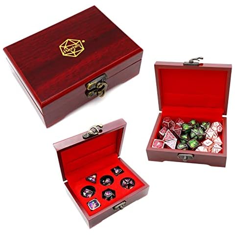 Haxtec Mystery Metal DND Dice Set with Wood Dice Case DND Gifts for Players Men Dual-Purpose Wooden Dice Box with Metal D&D Dice Set TTRPG Accessories Cover