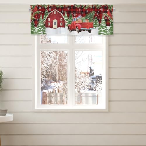 Hliyty Christmas Truck Valance Curtains,Christmas Snowflake Curtain Valance Window,Blackout Window Valance,Rod Pocket Valance Window,Farmhouse Country Window Curtains for Bedroom Living Room Kitchen
