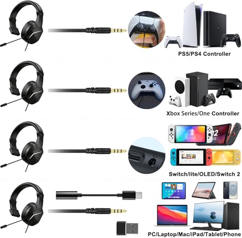 Auriculares monoaurales gaming de 3.5mm con micrófono para PS5 y PC 2