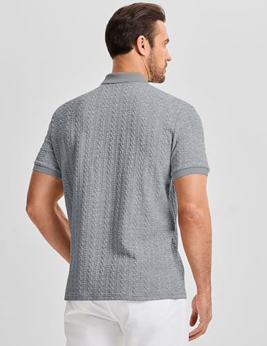 Image of JMIERR Men's Casual Polo Shirt Knitted Textured Short Sleeve Stretch Golf Shirt Summer Vacation Beach Collared Shirts