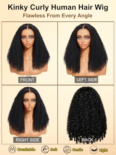 Image of 4C Kinky Edges Curly Human Hair Wig, 7x5 HD Lace Front Glueless Wig 14Inch