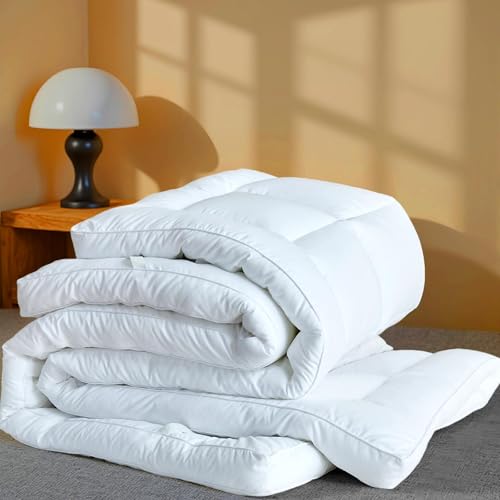 Luxury Hotel Sellected 3 Inch Mattress Topper Goose-Down-Like Fiber Mattress Topper for Any Season Any Room Ultra Fluffy and Long-Lasting Durable 4 Elastic Bands Queen