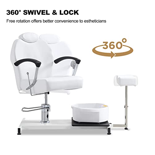 Paddie White Reclining Pedicure Chair With Headrest/Foot Basin/Leg Rest Hydraulic Adjustable For Salon Spa Nail Tech #TOP4