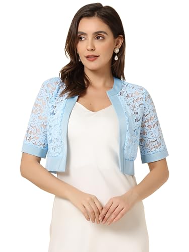 Image of Allegra K Lace Shrug for Women's Cropped Sheer Floral Lace Shrug for Evening Dresses