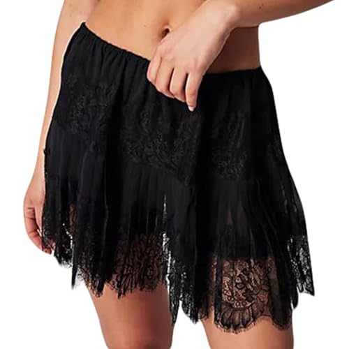Muineobuka Women Lace Slip Skirts Low Rise Pleated Ruffle Layered Lace Mini Skirt Half Slip Underskirt