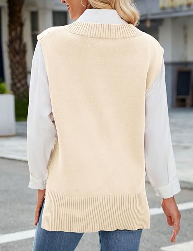 Image of Zontroldy Women's 2025 Lightweight V-Neck Knit Sweater Vest Sleeveless Ribbed Casual Tank Top Spring Business Casual Pullover
