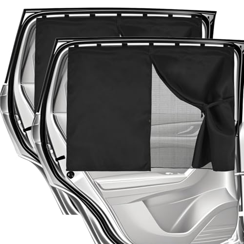 EZTIME Car Window Shades, 2 Pack Magnetic Double Layer Window Shade for Baby in Car, Adjustable Privacy Blackout/See-Through Back Window Curtains for Baby Kids UV Protection