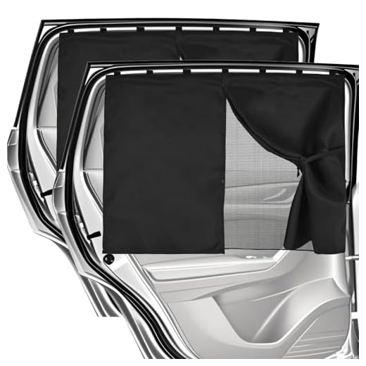 EZTIME Car Window Shades, 2 Pack Magnetic Double Layer Window Shade for Baby in Car, Adjustable Privacy Blackout/See-Through Back Window Curtains for Baby Kids UV Protection
