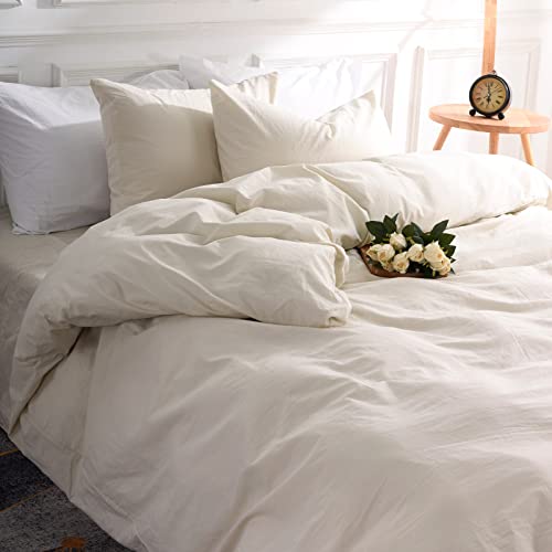 Nexhome Pro Duvet Cover Set Kids Twin Size Linen Feel Textured Cream Grey Organic Natural 100% Washed Cotton Duvet Cover 2 Pieces Bedding Set With Zipper Closure, Breathable, Lightweight(No Comforter) #TOP19