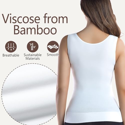 Image of +MD Women's Seamless Short Sleeve Undershirt, Light Compression Scoop Neck Tank Top, Tummy Control Basic Tee Camisole
