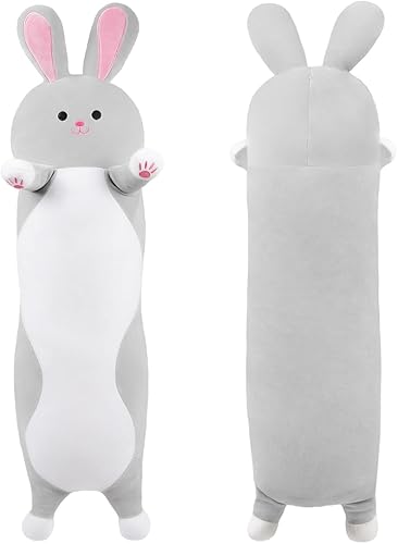 Almohada de peluche de conejo largo, almohada corporal de peluche, regalo para niños y niñas (conejo gris, 43.3 pulgadas)