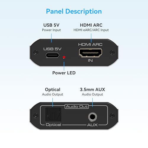Adaptador de audio óptico con salida AUX de 3.5 mm y extractor HDMI ARC para DTS y Dolby AC3 7