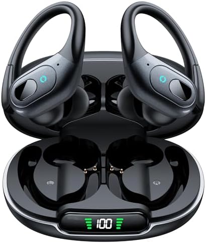 active noise cancelling earbuds in black with over-ear hooks
