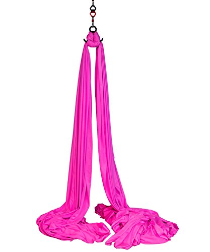 Kurma Yoga Aerial Silks Equipment for Acrobatic Flying Dance, Includes All Hardware, Fabric and Guide (Magenta Pink, 9 Yards)