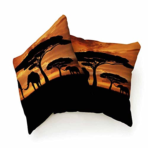 Beabes Throw Pillows Covers Black Silhouette Elephants African Wild Animal Herd In The Sunset Home Decorative,Cushion Cover For Bedroom Sofa Living Room 18X18 Inches Pack Of 2 #TOP1