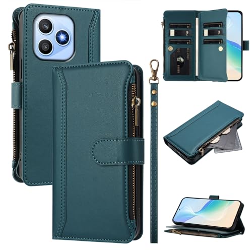 linsuyu Cover Compatible with Honor X8d 4G,Compatible with Honor X8d 4G Zipper Dual Card Slot Wallet Phone Case Green