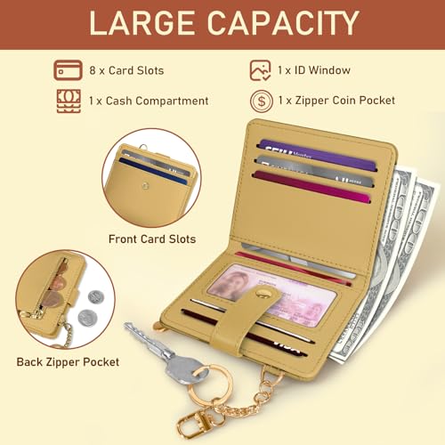 Image of Jogjam Ginger Yellow Rfid Ladies Wallet, Small Slim Thin Compact Credit Card Women Wallet, PU Leather Bifold Cash Zipper Coin Pocket ID Window for Female