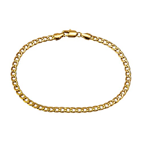 kelistom Flat 4MM Wide Cuban Link Chain Anklet, 18K Gold/White Gold Plated Curb Ankle Bracelet for Women and Men, Wide 9 10 11 inches, Soft and Waterproof (18k-Gold, 9)