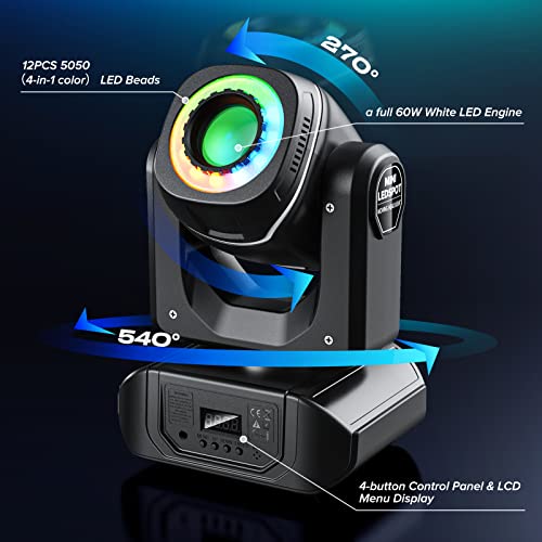 U`king Dj Moving Head Lights 60W Led Stage Lighting Beam Spotlight With Rgbw Cycle Strip By Remote And Dmx Control For Parties Wedding Church Live Show Club Bar #TOP4