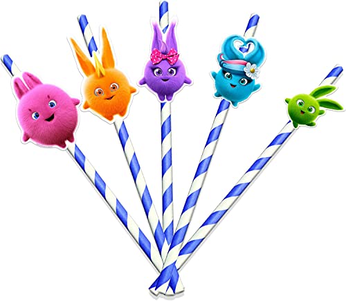 Sunny Bunnies Paper Straws 10 Pcs – Fun Birthday Party Supplies, Eco-Friendly Disposable Drinking Straws with Cute Characters for Kids, Baby Shower, and Cartoon Theme Decorations