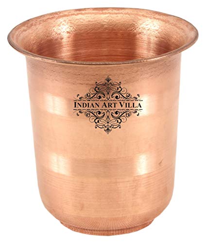 Image of INDIAN ART VILLA Copper Pooja Glass - Pure Copper Tumbler Cup for Drinking and Serving Water, Temple Puja Home Hotel Restaurant Use, Small Size, 100 ml Capacity (Pack of 1)