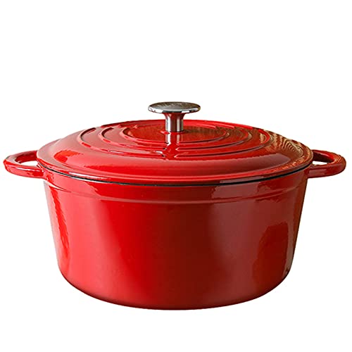 ZZYQDRTT Red Enameled Cast Iron Casserole Dish with Lid - 4.6L: Versatile Non-Stick Dutch Oven for Steam, Braise, Bake, Broil, Saute, Simmer, and Roast