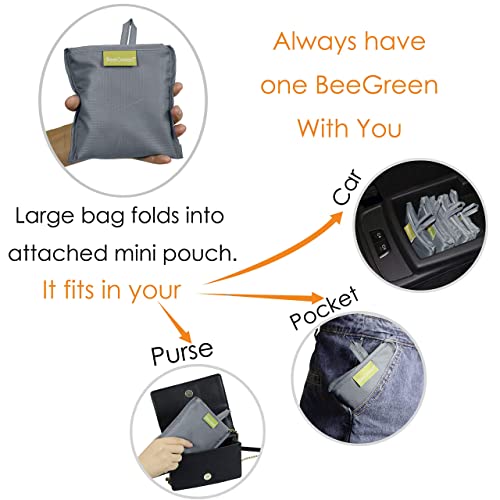Beegreen Grey Reusable Grocery Bags 5 Pack Bulk Reusable Shopping Tote Bags With Handles Extra Large For 50Lbs Heavy-Duty Sturdy Foldable Machine Washable Ripstop Polyester For Family Use #TOP3
