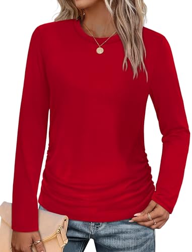 Long Sleeve Shirts for Women 2025 Trendy Ladies Tops and Blouses Lightweight Dressy Casual Tunics Work Red M