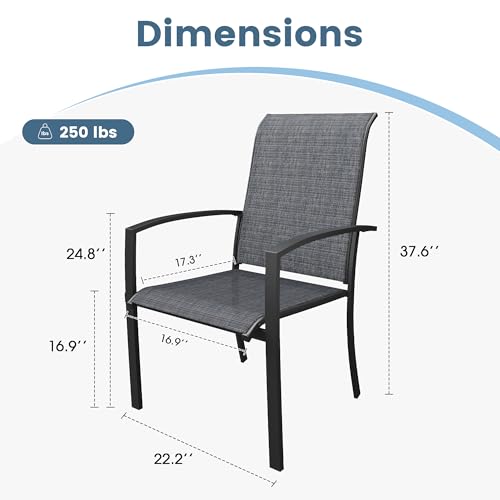Image of DIFY Patio Chairs Set of 6, Stackable Outdoor Dining Chairs with High Back & Metal Frame, All Weather Breathable Textilene Fabric Outdoor Chairs Set for Backyard Garden Deck, Dark Grey