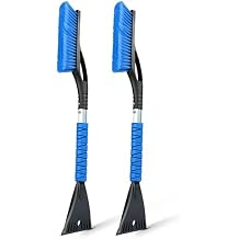 EcoNour 27" Aluminum Snow Brush with Ice Scrapers for Car Windshield and Window | Car Snow Scraper and Brush with Ergonomic Foam Grip Winter Accessories Blue