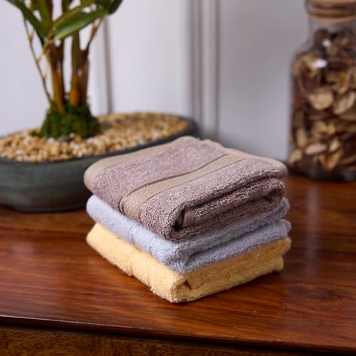 Image of Bamboo Soul Bamboo Face Towel | Ultra Absorbent & Super Soft | 30 x 30 cm - 550 GSM | Pack of 3 (Light Grey, Yellow, Dark Beige)