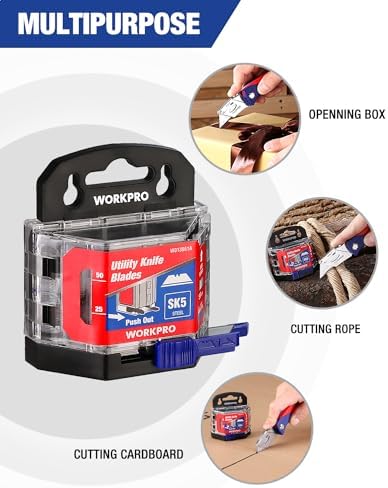 WORKPRO 50-Pack Utility Knife Blades with Dispenser - 3