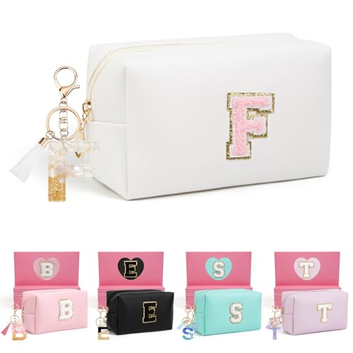 AIBFRID Birthday Gifts for Women Her,Travel Cute Makeup Bag,Large Capacity Cosmetic Bags for Women Makeup Pouch PU Leather Waterproof Cosmetic Bag (F, White)