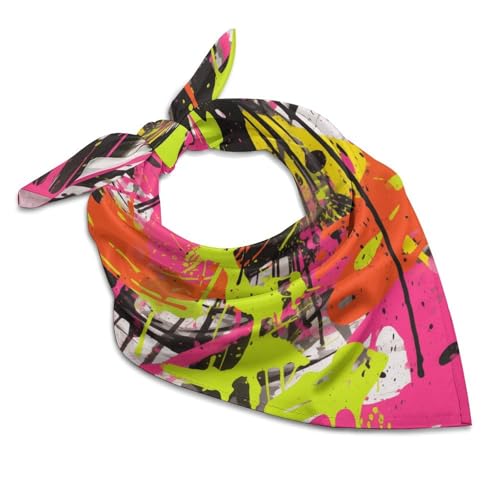 Graffiti Style 100% Silk Bandanas 4 Pcs, Colorful Painting Small Square Scarfs 25