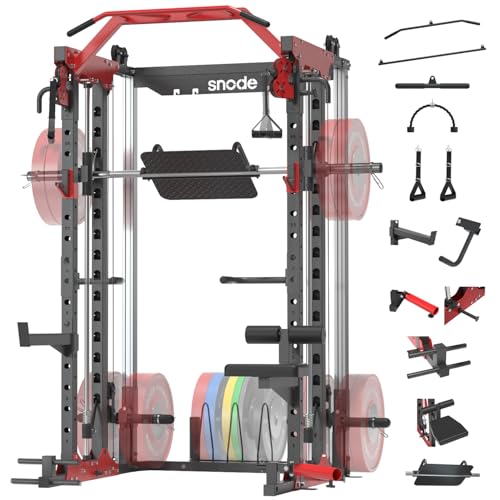SNODE ALL10 Smith Machine for Home Gym, Power Rack with Cable Crossover, Squat Rack with Leg Press and Advanced LAT Pull-Down, 2000LB Weight Capacity