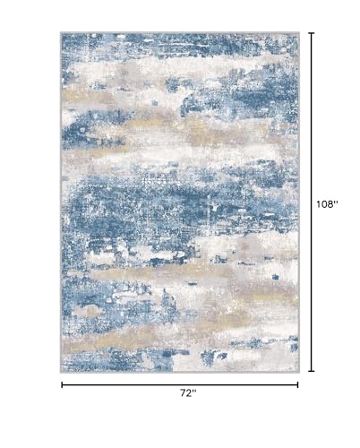 Area Rugs 6x9 for Living Room Bedroom, Modern Abstract Machine Washable Soft Blue Rug, Floor Carpet with Non Slip Backing for Dining Room