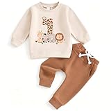 Asmea Conjunto Cumpleaños 1 Año Niño Ropa Bebe 1 Año Niño Regalo Bebe One Year Old Boy Outfit Camiseta de Manga Larga con Estampado Animal + Pantalón 12-18 Meses Marrón