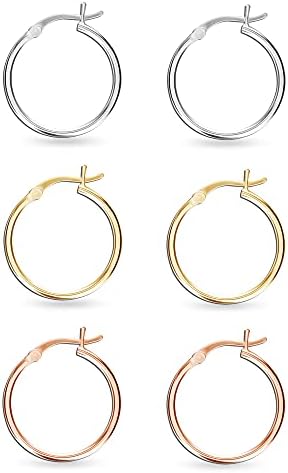 Charmsy Silver Women's Diamond Cut Classic Italian Hoop Earrings