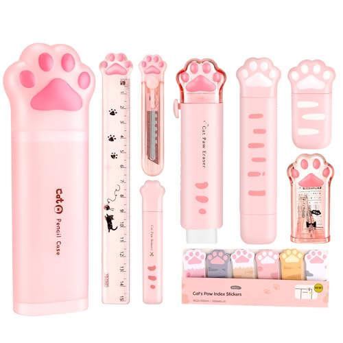 PANDENNER Cute School Supplies, Cute Stationary, Japanese Stationery Gifts for Kids, Includes Pencil Sharpener,Eraser, Correction Tape, Ruler, Mini Scissors,Utility Knife, for Office School Supplies