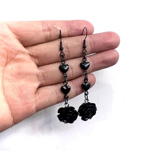 Gothic Dark Rose Flowers Drop Earrings for Women Cross Dangle Punk Style Rose Flower Earrings Halloween Goth Jewelry2