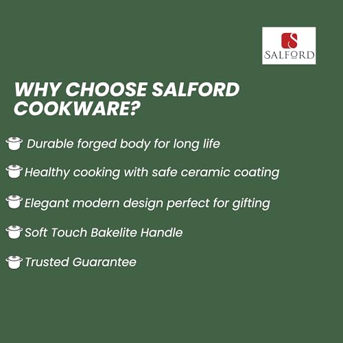 Image of SALFORD Forged Ceramic Set of 3+1 (Kadai 240mm + Frypan 240mm + Tava 260mm + Glass Lid) with Tubular SS Handle I Induction Base & Gas Ready I 2 Year Warranty (Green & Vanilla)