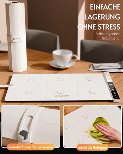 Warmhalteplatte für Speisen Wärmeschale mit 3 Zonen individuell Einstellbarer Temperatur Faltbarer Speisenwärmer für Party Buffet (Weiß) – Bild 6