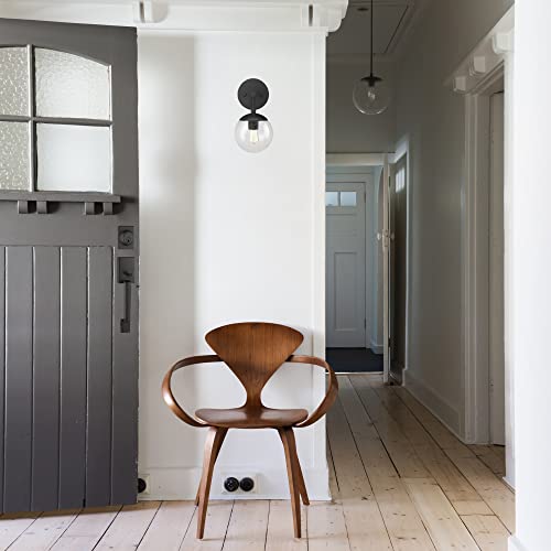 Image of Design House Gracelyn 1-Light Dimmable Wall Sconce, Clear Seedy Glass Globe, Matte Black, 588871-BLK