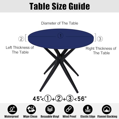Smiry Round Table Cloth Cover, Elastic Fitted Flannel Backed Vinyl Tablecloths for 45"-56" Round Tables, Waterproof Wipeable Table Covers for Indoor, Outdoor, Picnic and Camping, Navy by Smiry - Image 7