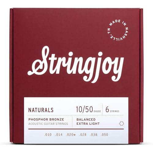 Stringjoy NB1050 Natural Bronze Acoustic Guitar Strings, (Extra Light Gauge - 10-50)