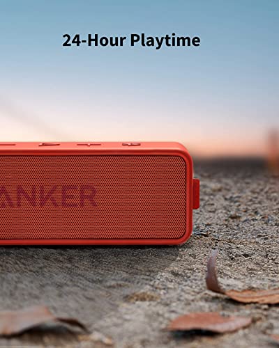 Image of Anker SoundCore 2 Portable Bluetooth Speaker with Better Bass, 24-Hour Playtime, 66ft Bluetooth Range, IPX5 Water Resistance & Built-in Mic, Dual-Driver Wireless Speaker (Red)