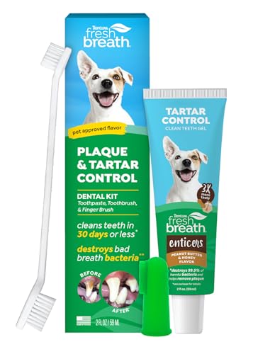 TropiClean Fresh Breath Dog Tooth Brushing Kit, Peanut Butter Flavor