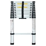 Eaxus Escalera telescópica 3,2 m | DIN EN 131 | Escalera multiusos de aluminio | extensible con 11 peldaños | plata